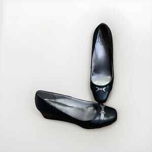 Life Stride Black Silver Crescent Moon Alt Goth Witchy Low Wedge Shoes Size 10M